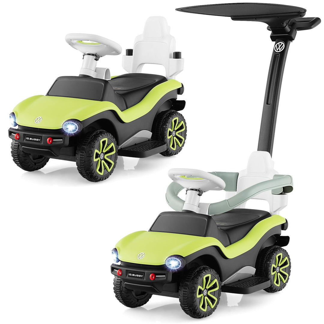 GOPLUS 3 in 1 VW autorisierte Schiebeauto, Rutschfahrzeug mit abnehmbarem Schiebgriff, Schutzbügel,