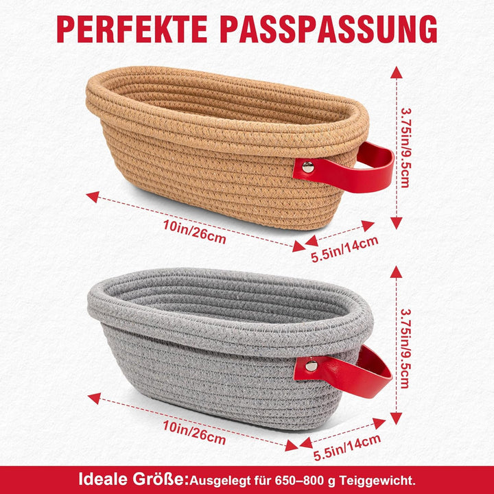 Gärkörbchen- Sauerteig Brot Gärkorb Set – 2 x 26 cm Oval mit Bezug & Deckel | Natursauerteig Gärkorb
