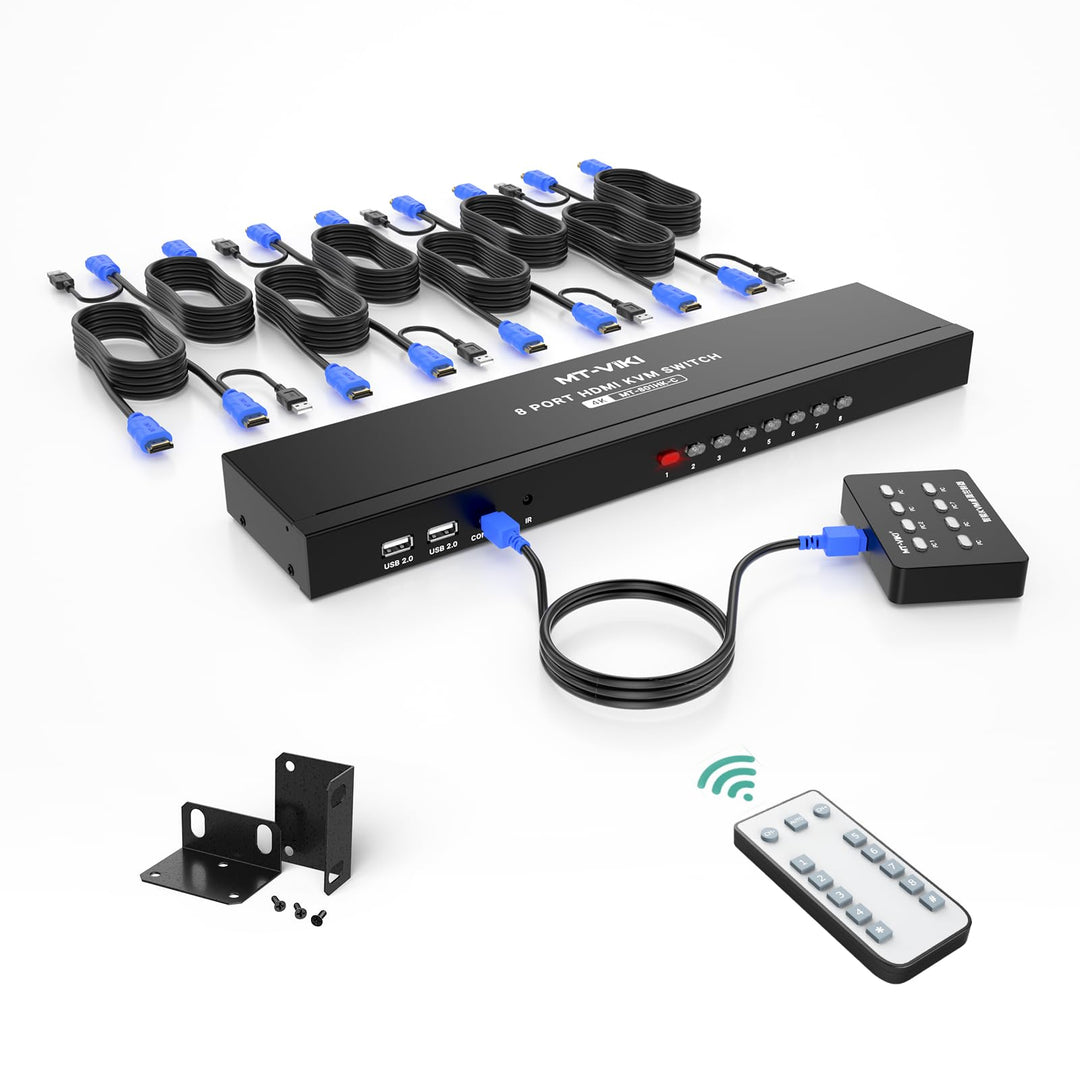 MT-VIKI KVM Switch HDMI 8 Port HDMI Konsole 8 in 1 Out mit IR Fernbedienung 8xKVM Kabel Desktop Sele