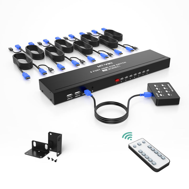 MT-VIKI KVM Switch HDMI 8 Port HDMI Konsole 8 in 1 Out mit IR Fernbedienung 8xKVM Kabel Desktop Sele