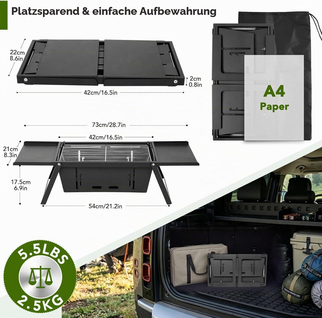 E EASTSTORM Camping Klappgrill Edelstahl– Tragbarer Kleiner Holzkohlegrill mit 4-stufiger Hitze, kla