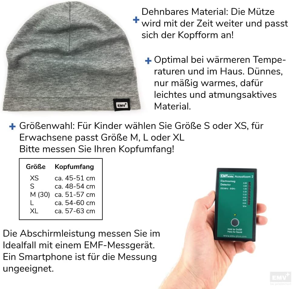 EMV+ Anti-Radiation Strahlenschutz Mütze/Haube (Grau) 30 Grau meliert, 30 Grau meliert