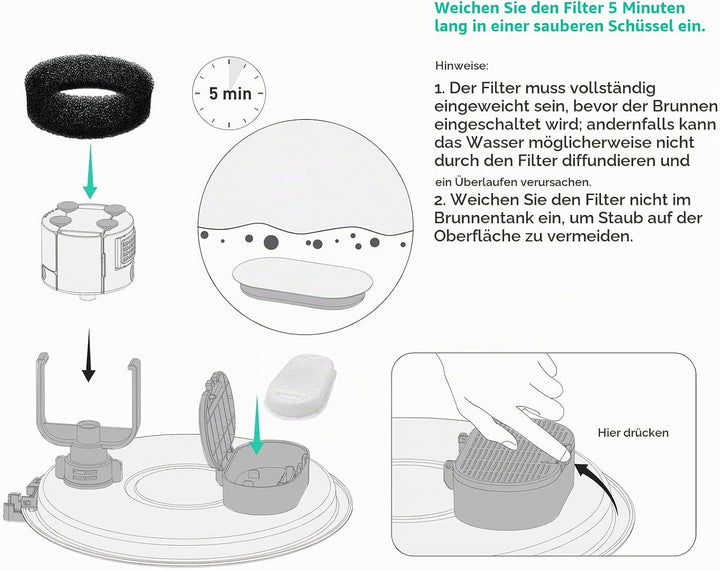 TOMXCUTE Ersatzfilter für Katzenbrunnen 8 Stück Kohlefilter und 8 Stück Schaumfilter 8 Kohlefilter+