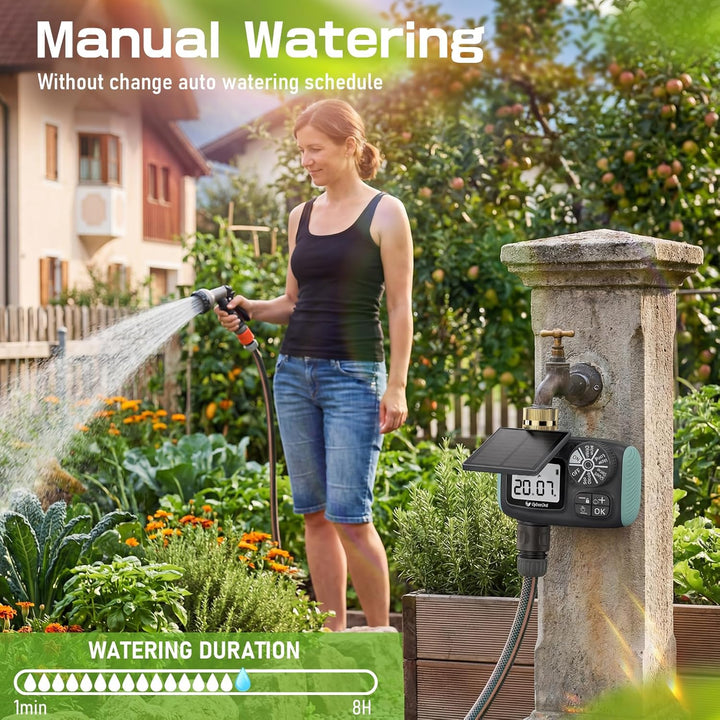 Bewässerungscomputer mit Solarenergie, Programmierbare Wasser Bewässerungsuhr LCD-Display Automatisc