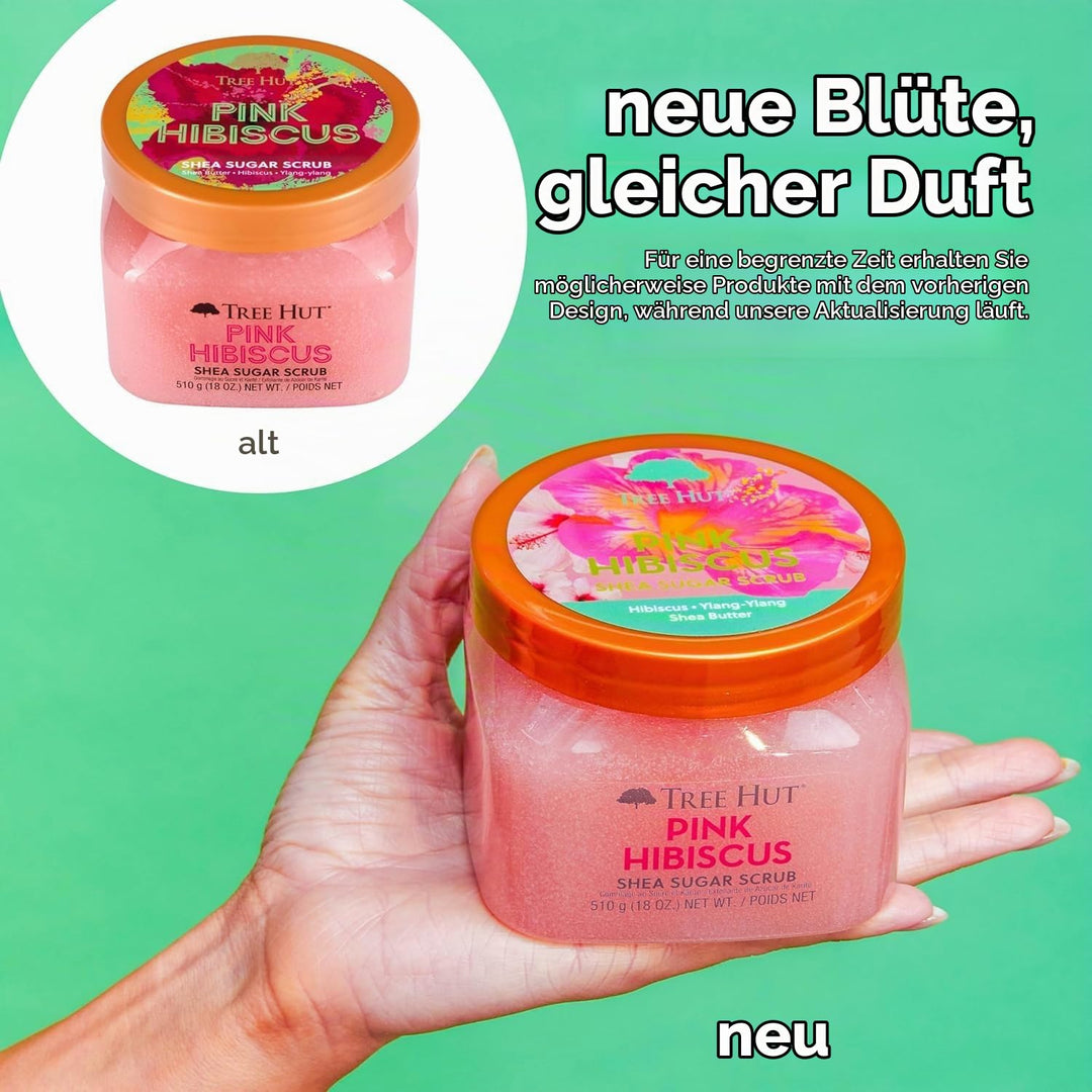 Tree Hut Pink Hibiscus Shea Sugar Scrub | Peeling-Körperpeeling entfernt abgestorbene, trockene Haut