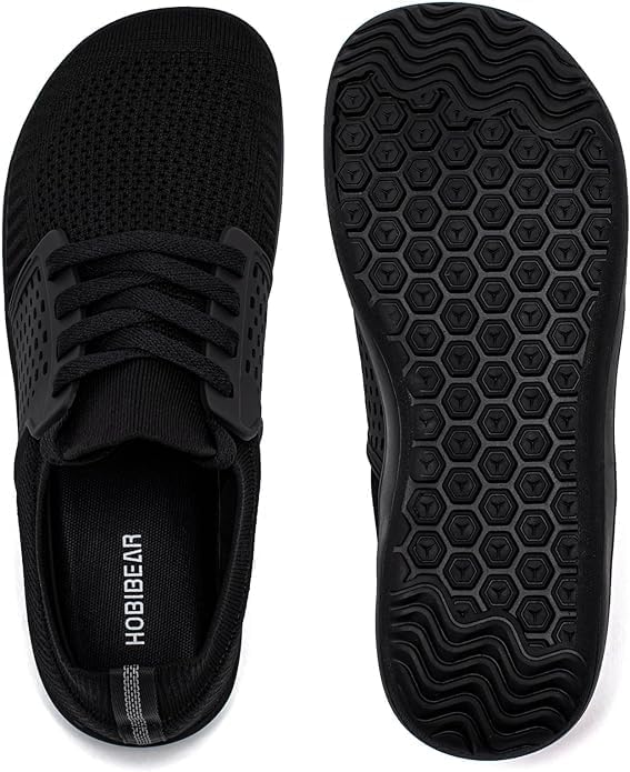 Unisex Knit Barefoot Shoes, Wide Toe Shoes, Minimalist Barefoot Trainers 43 EU Weit Schwarz, 43 EU W