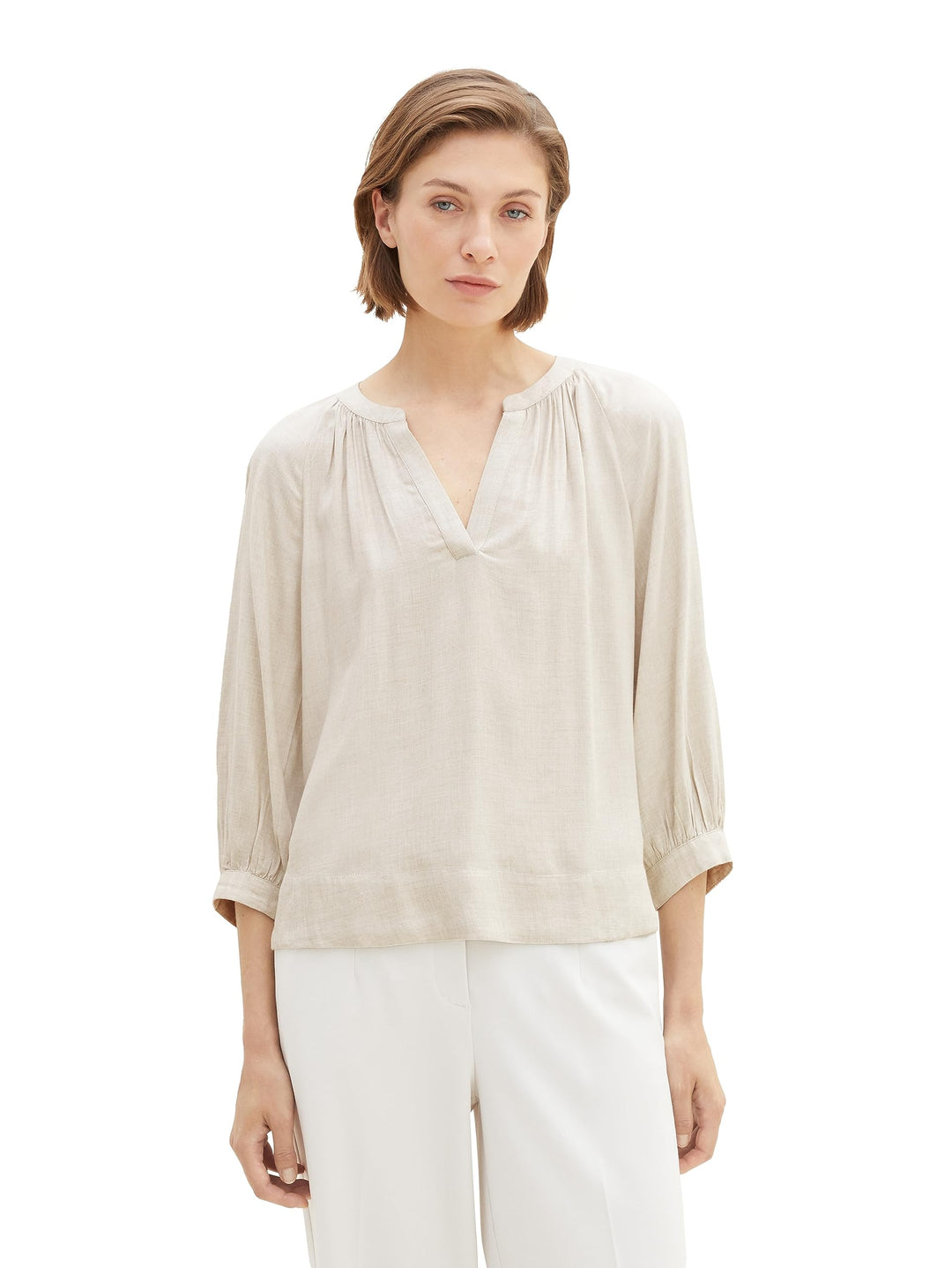 TOM TAILOR Damen Tunica Bluse mit V-Ausschnitt 34 32398-clouds Grey Melange, 34 32398-clouds Grey Me