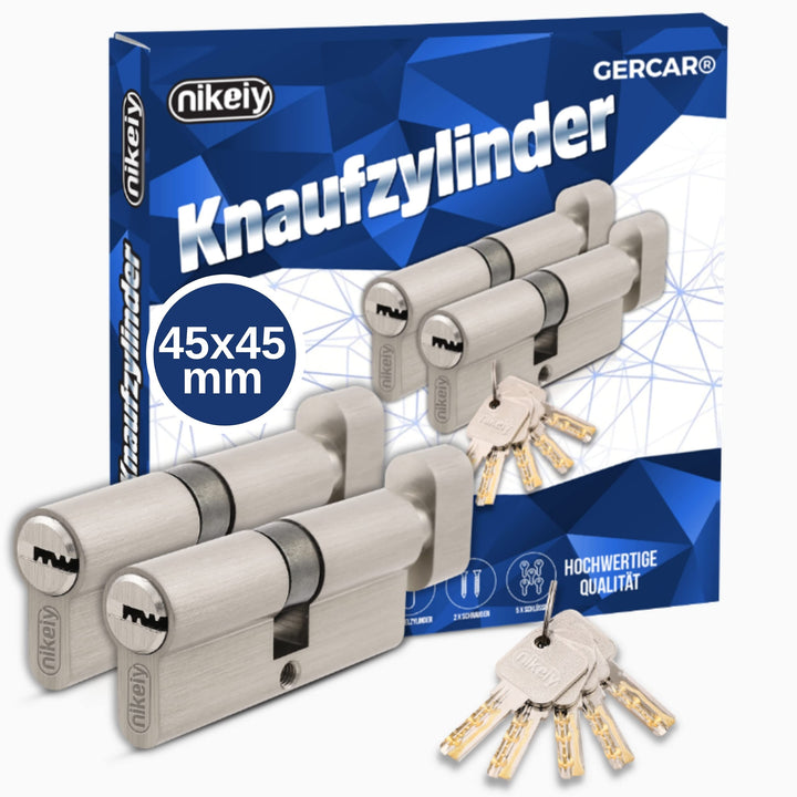 GERCAR Pro 2er Set Knaufzylinder gleichschliessend 90mm Schliesszylinder mit Knauf 45/45 Zylinder -