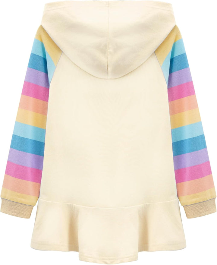 TiaoBug Mädchen Kapuzenpullover Langarm Sweatkleid mit Kapuze Einhörner Aufdruck Hoodie Cartoon Top