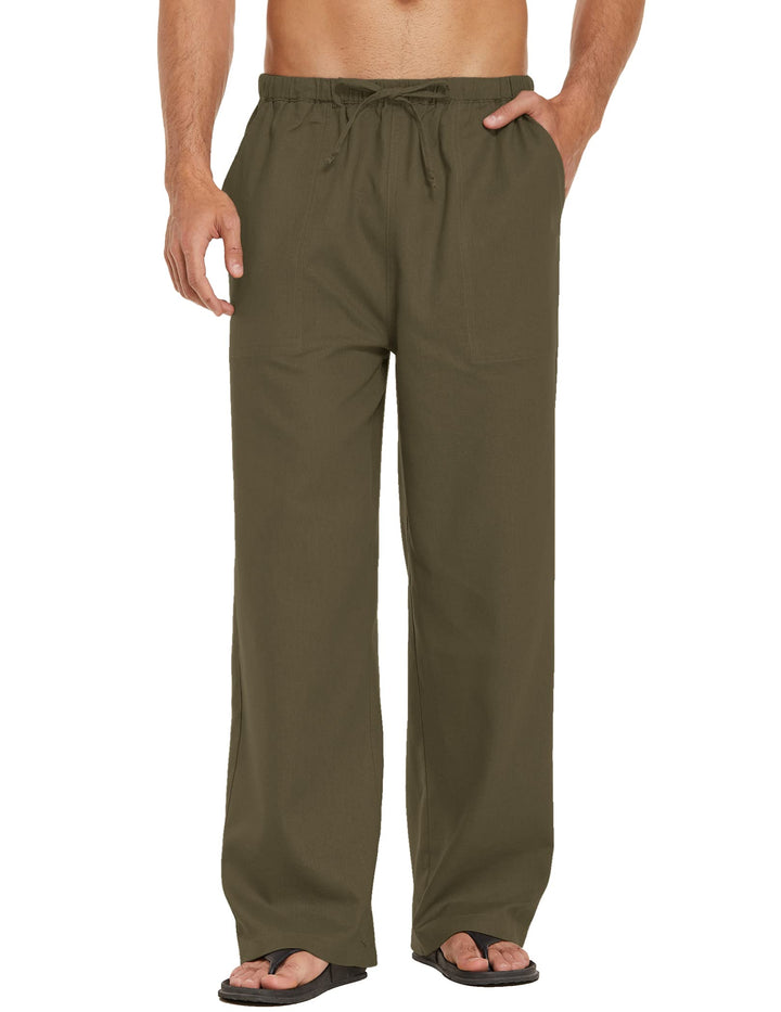 COOFANDY Herren Leinenhose mit Kordelzug Leicht Sommerhose Freizeithose Strandhose Urlaub Einfarbig
