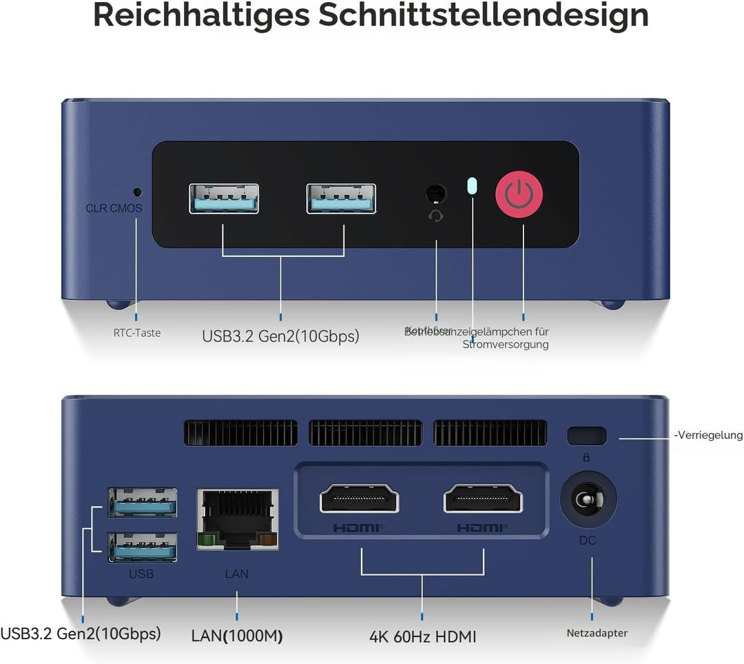 Beelink Mini PC mit Alder Lake N95 (Bis zu 3.4 GHz), 12 GB LPDDR5 RAM, 512 GB SSD, MINI S12 Computer