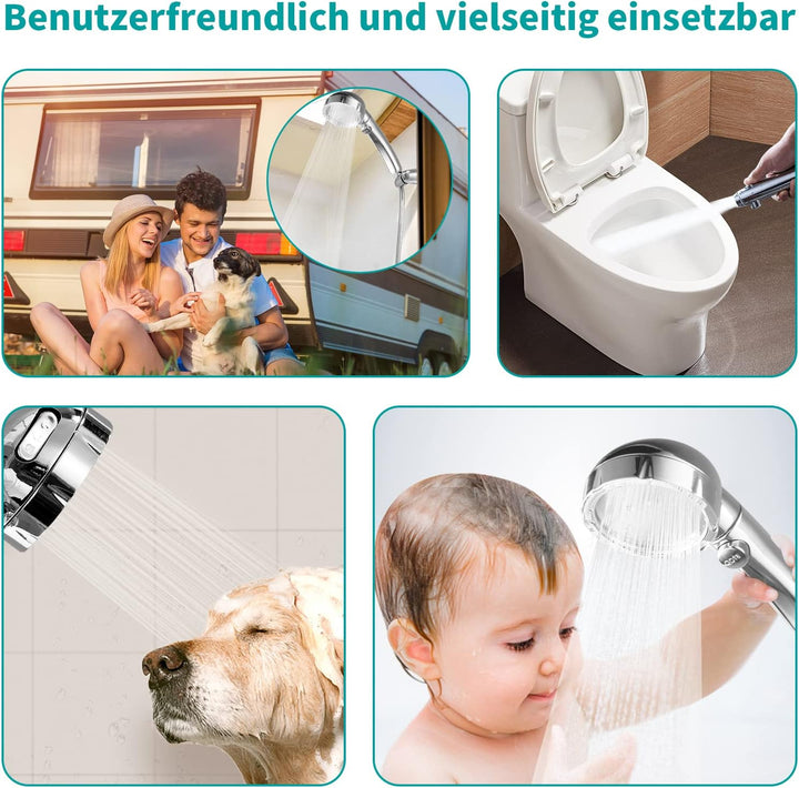 MIAOHUI Duschkopf Wassersparend mit Wasserstop Funktion, Duschkopf mit Schlauch, 3 Strahlarten Dusch