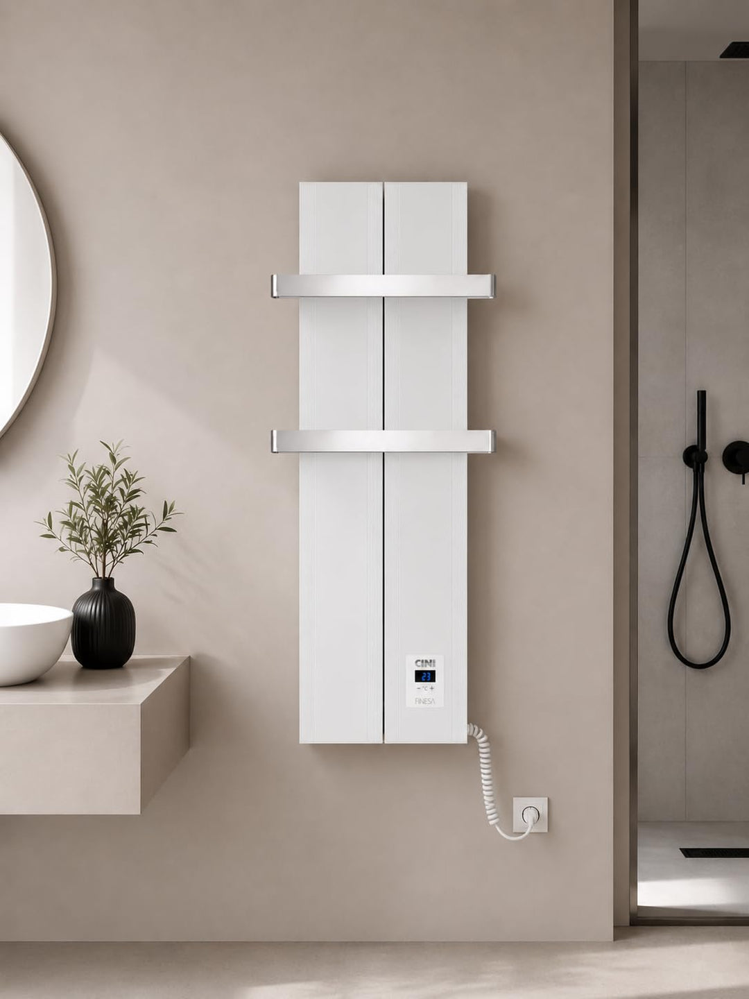 Finesa-D Badheizkörper elektrisch mit Thermostat 800×408 mm | 500 W – Flacher Paneel Design Handtuch