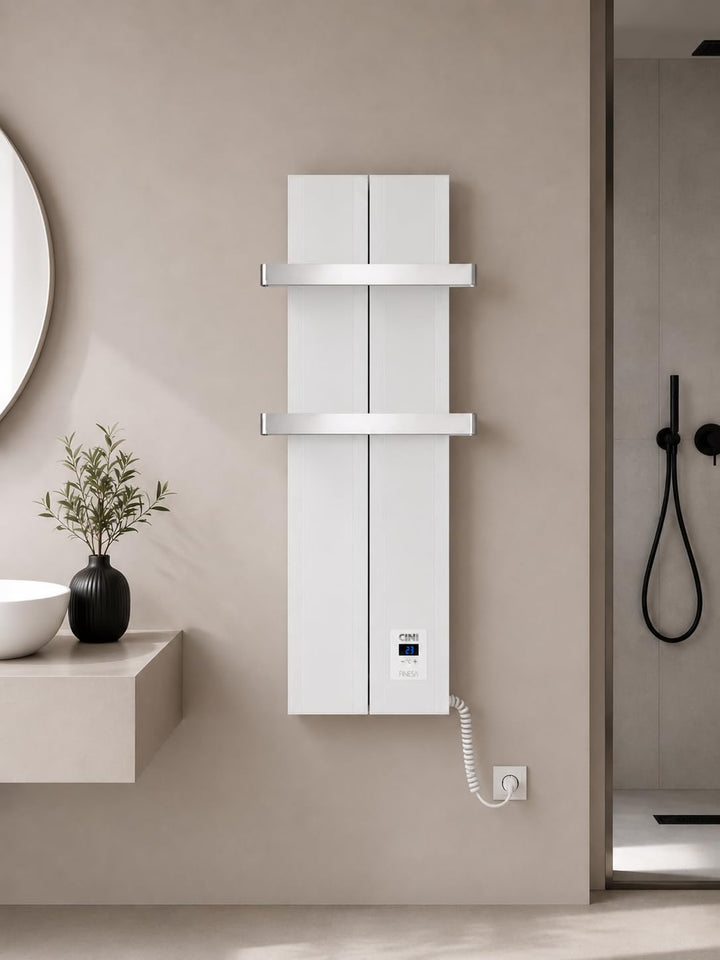Finesa-D Badheizkörper elektrisch mit Thermostat 800×408 mm | 500 W – Flacher Paneel Design Handtuch
