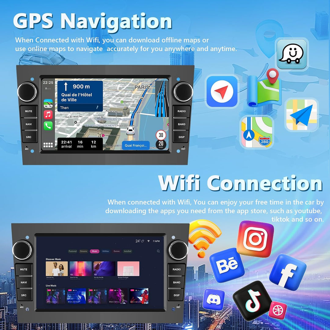 Autoradio für Opel Combo Astra Antara Corsa Zafira mit Wireless Carplay Android Auto, 7" Bildschirm