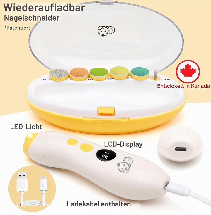Wiederaufladbarer Baby-Nagelschneider 22 in 1, elektrische Nagelfeile, zusätzliche 13 Ersatzstücke,