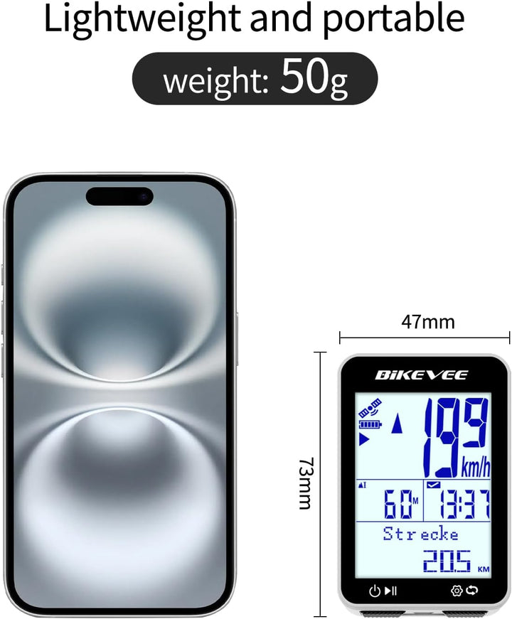 GPS Fahrradcomputer Kabellos IPX7 Wasserdicht 2.4'' FSTN Display 28H Akku Weiss-B【Verlängerte Fronth