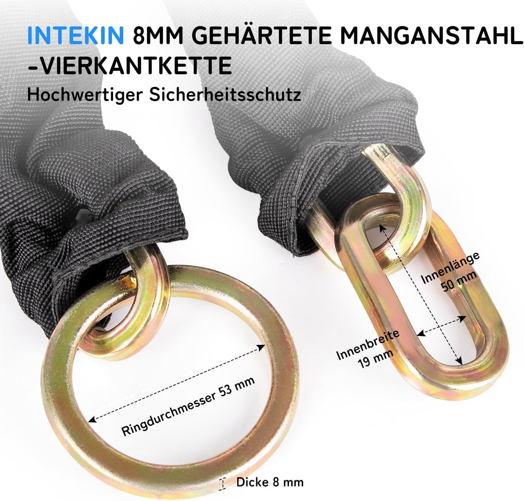 Schloss Kette - 8 mm starke Motorrad-Kette aus gehärtetem Stahl - 96 cm Länge Schwarz 96 cm - 8 mm V