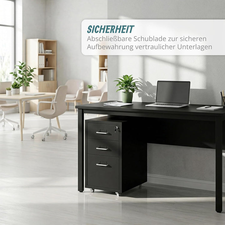 Relaxdays Rollcontainer, 3 Schubladen, HxBxT: 45,5 x 28 x 41 cm, abschliessbar, Aktenschrank auf Rol