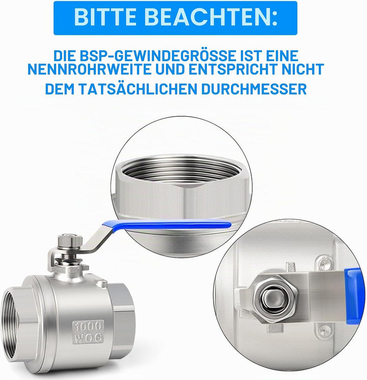 ERGAOBOY 1 Stück 1" BSP Innengewinde Hochleistungs-Kugelhahn mit vollem Durchgang 304 Edelstahl mit