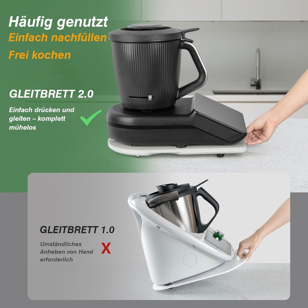 PUERSI Gleitbrett TM7 für Thermomix, 2te Generation, Brett für Thermomix mit Rollen, Leicht Gleitend