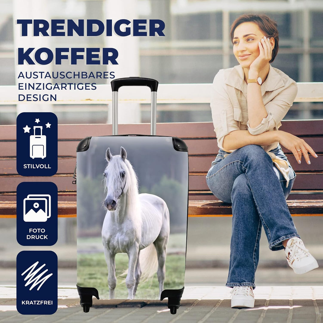 MuchoWow© Koffer Handgepäck Trolley Rollkoffer Kleine Reisekoffer mit 4 Rollen - Pferd - Licht - Mor