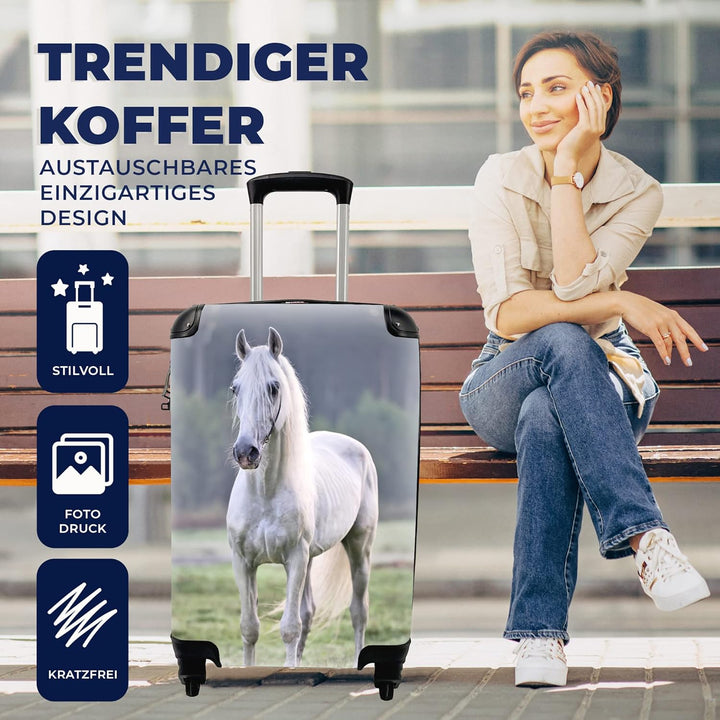 MuchoWow© Koffer Handgepäck Trolley Rollkoffer Kleine Reisekoffer mit 4 Rollen - Pferd - Licht - Mor