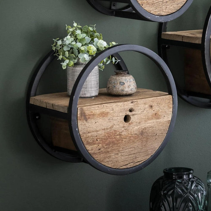 RINGO-Living Rundes Regal Metall & Massivholz mit Schublade, Hängende Kommode aus Hartholz & Metallu