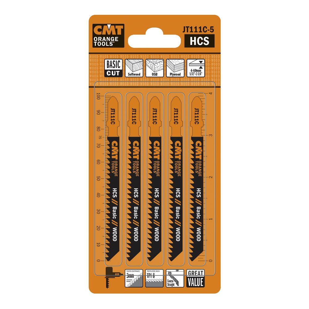 CMT ORANGE TOOLS JT111C-5-5 HCS-STICHSÄGEBLÄTTER FÜR EBENES UND ROHES HOLZ 100X3X8TPI