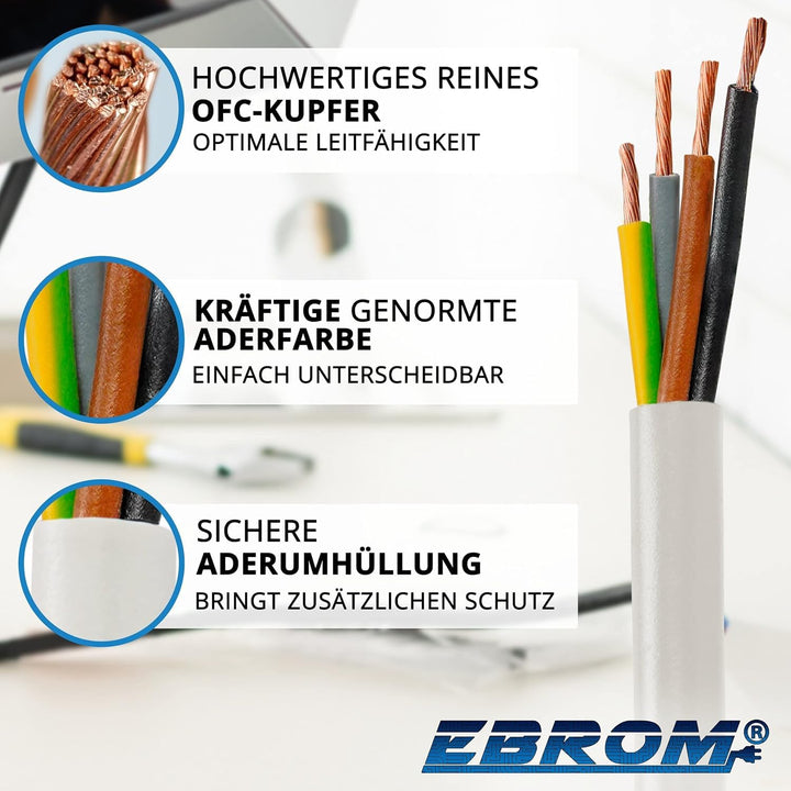 EBROM Schlauchleitung Gerätekabel -RUND- H03VV-F 4x0,75 mm², weiss, 200 m | von 5 bis 250 Meter flex