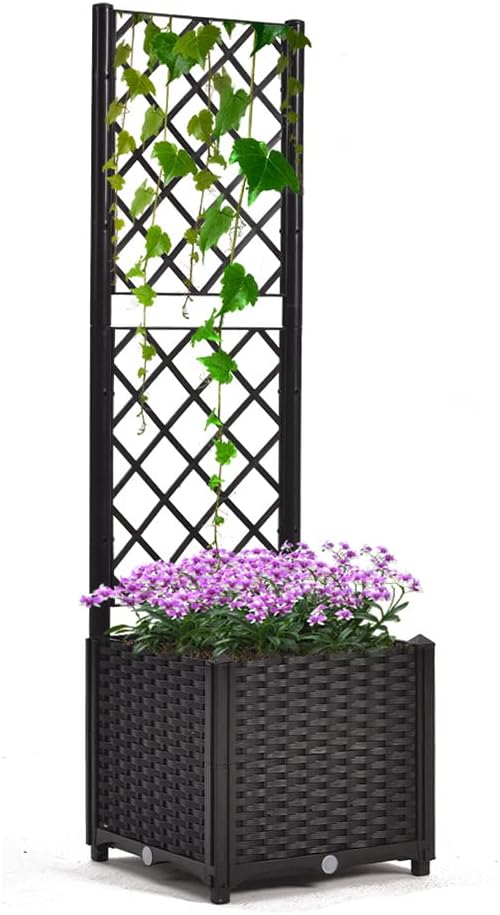 Mingone Pflanzgefäss mit Rankgitter Hochbeet Blumenkasten mit 1 Pflanzgefäss Wasserspeicher Balkonka