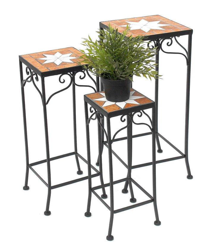 DanDiBo Blumenhocker Mosaik Eckig 3er Set 46, 54, 62 cm Blumenständer 12012 Beistelltisch Pflanzenst