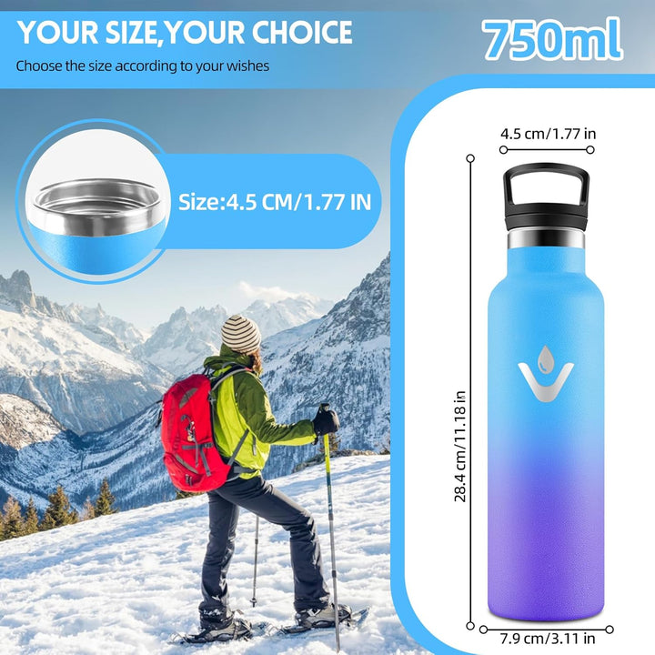 HoneyHolly Trinkflasche 750ML, BPA-Frei, Trinkflasche Edelstahl, Auslaufsichere Isolierflasche Doppe