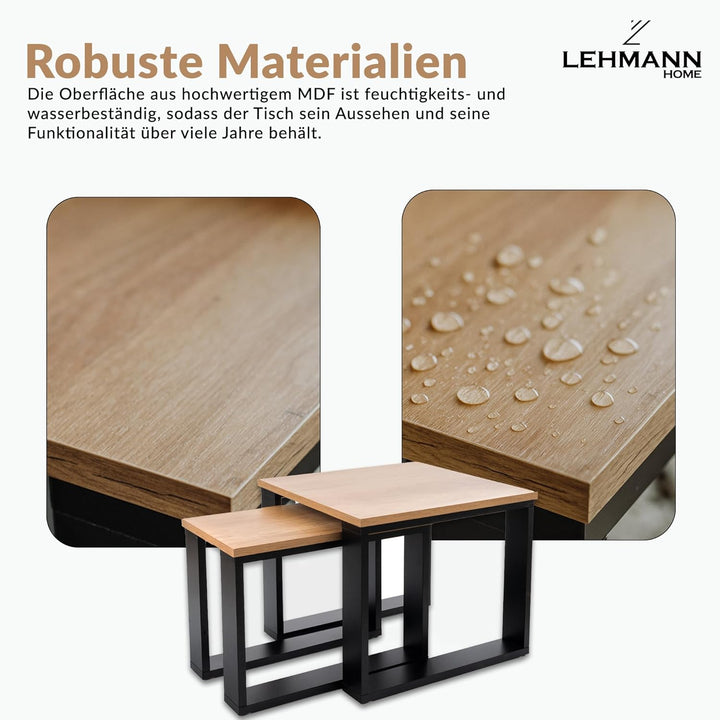 LEHMANN Wohnzimmertisch Holz, Couchtisch 2er Set in 2 Grössen, Beistelltisch Holz, Wohnzimmer Tisch