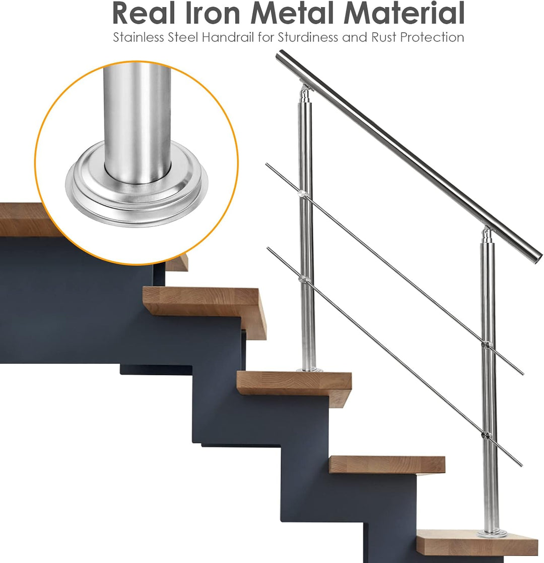 Sonnewelt Edelstahl-Handlauf Geländer für Treppen Brüstung Balkon Ø 42mm,mit 3 Querstreben (120cm, 3