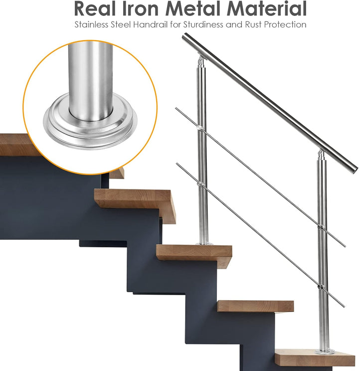 Sonnewelt Edelstahl-Handlauf Geländer für Treppen Brüstung Balkon Ø 42mm,mit 3 Querstreben (120cm, 3