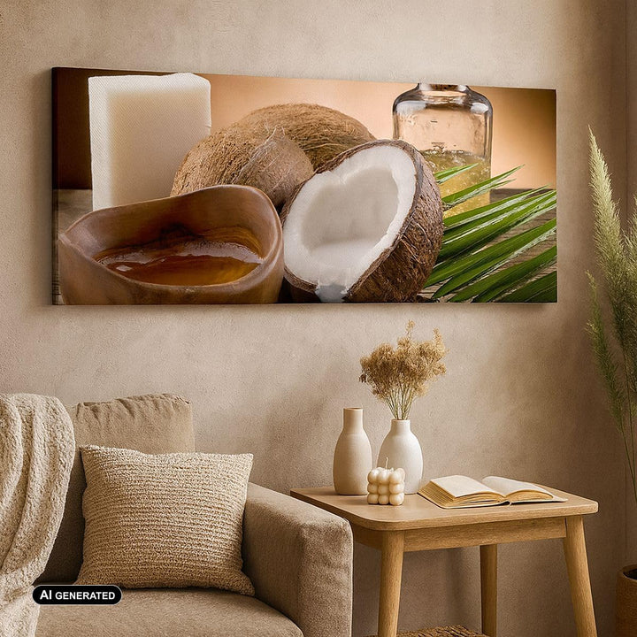 Wandbilder Dekoration Wohnzimmer Kokosnuss Öl Seife Handfläche Panorama Bilder auf Leinwand 120x50cm