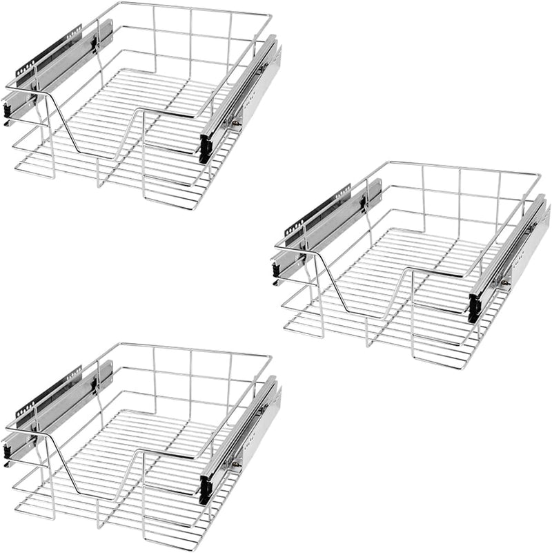 CASARIA Teleskopschublade 3er Set 40cm Verchromt 25kg Belastbar Korbauszug Vollauszug Zubehör Hausha