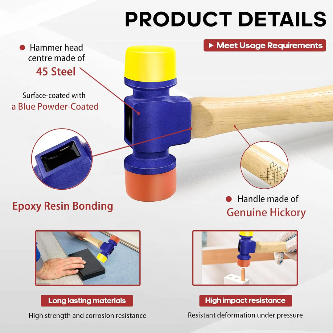 C&amp;T Gummihammer Klein 12oz - Hammer Klein 35mm | Doppelseitig 70°TPU+60°TPE| Rutschfester Hickory-Ho