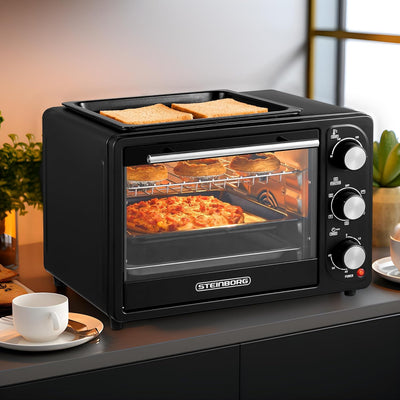 3in1 Mini Backofen 20 Liter mit Umluft inkl. Warmhalteplatte | Minibackofen | Pizza-Ofen | Krümelble