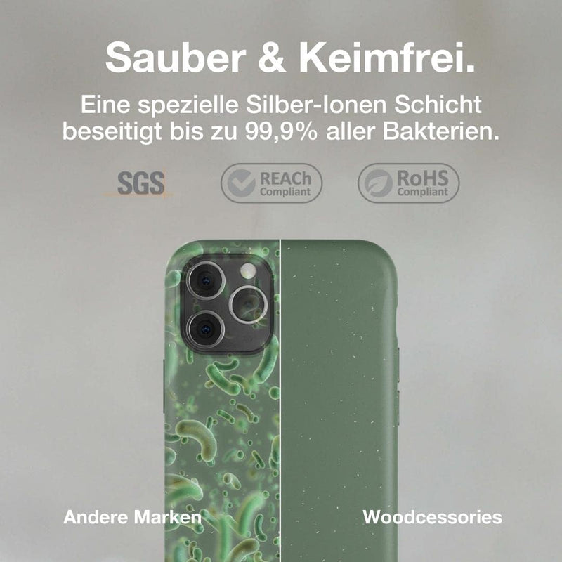 Woodcessories - Antibakterielle Bio Hülle kompatibel mit iPhone 11 Pro Max Hülle grün - Plastikfrei,