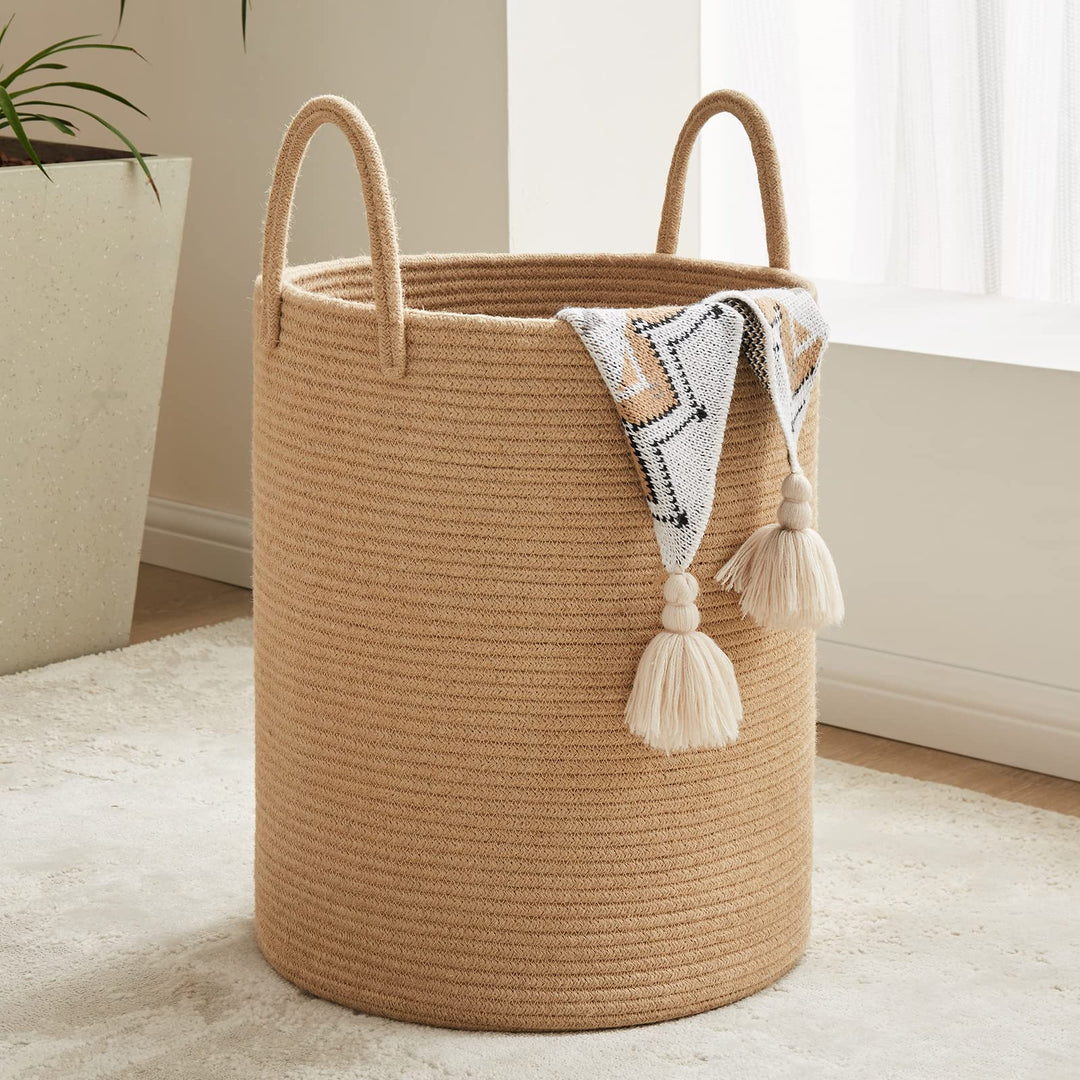 Fiona's Magic Grosser gewebter Wäschekorb, 72 l, grosser Aufbewahrungskorb aus Baumwollseil, Jute, B