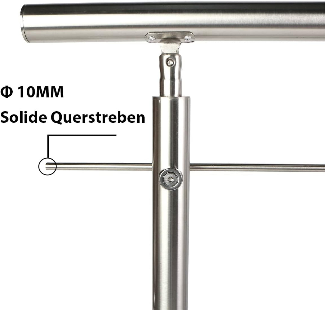 CAVATINY Edelstahl Handlauf Geländer für Treppen Brüstung Balkon mit 5 Querstreben - Innen und Ausse