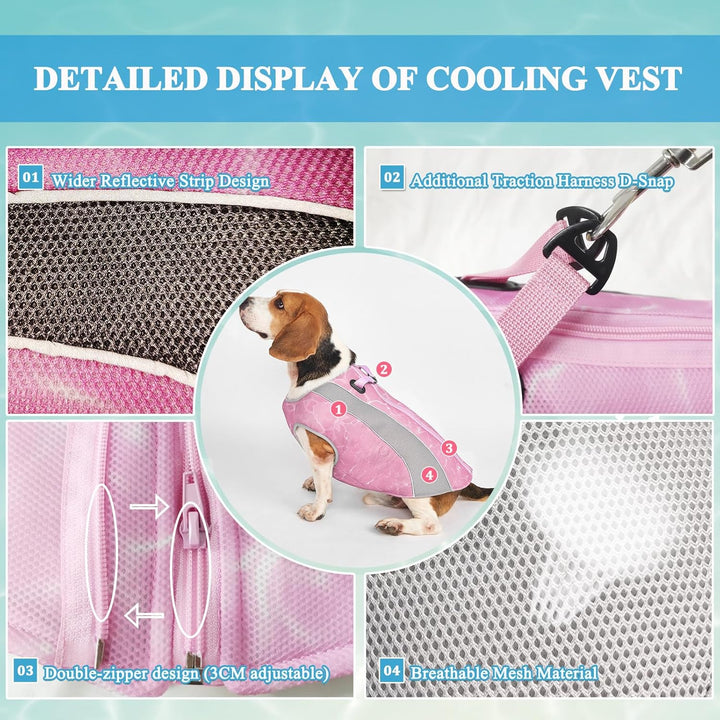 Hundekühlweste mit Geschirr, Outdoor-Welpenkühljacke mit verstellbarem Reissverschluss, reflektieren