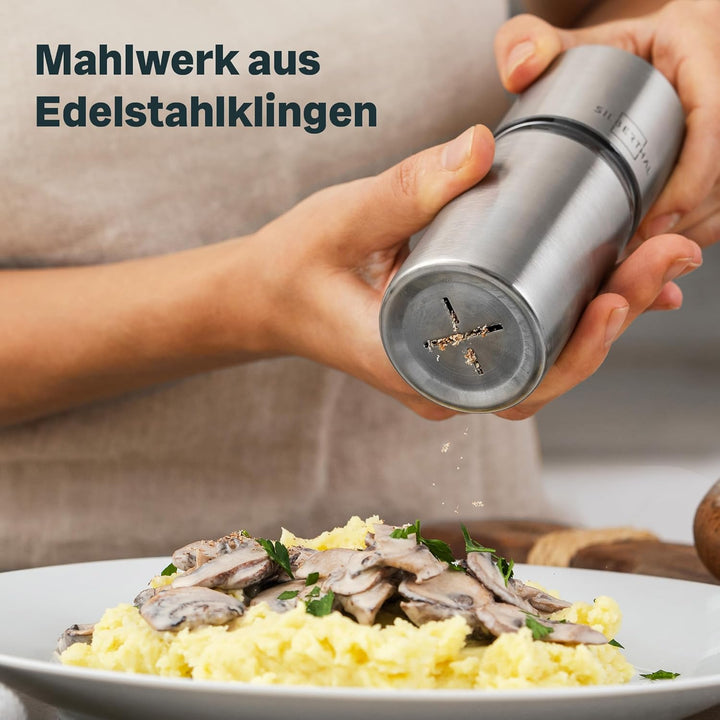 SILBERTHAL Muskatnuss Mühle für fein gemahlene Muskatnuss - Muskatreibe mit Aufbewahrung aus Edelsta
