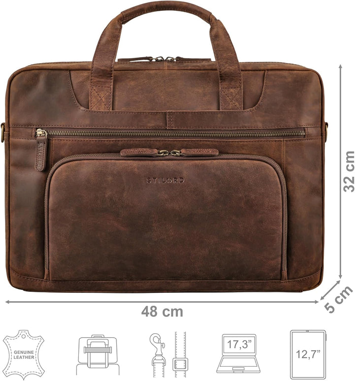 STILORD 'Cyrus' Vintage Laptoptasche 17 Zoll Leder Herren Gross Business-Tasche Echtleder Umhängetas