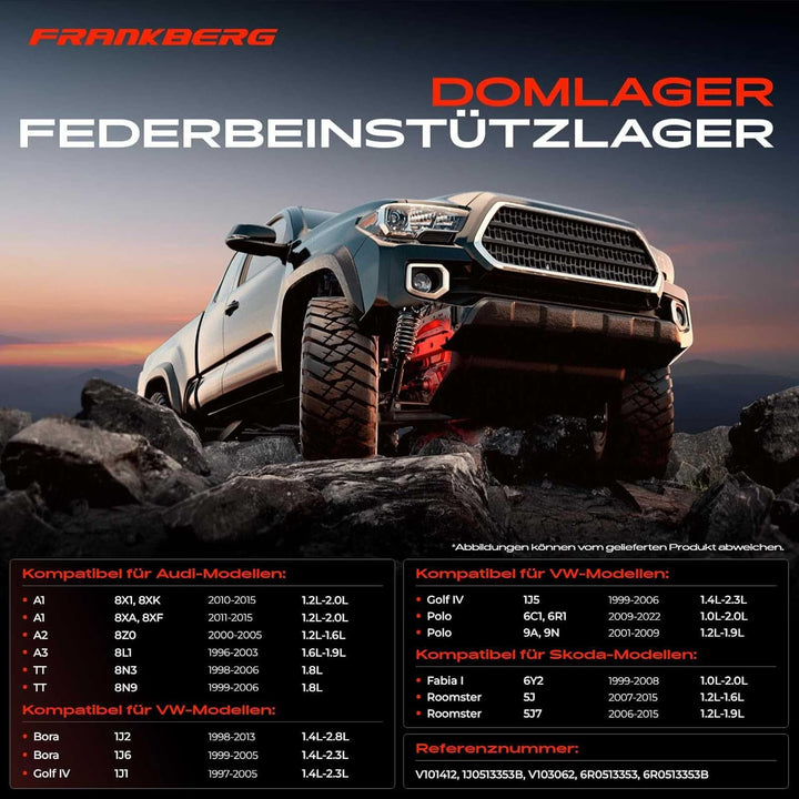 Frankberg 2x Federbeinstützlager Hinten Kompatibel mit A1 8X1 8XK 2010-2015 Fabia 6Y2 1999-2008 B.o.