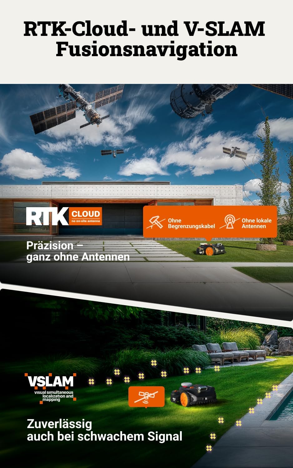 WORX Landroid Vision Cloud WR306E 2WD Mähroboter ohne Begrenzungskabel für 600 m² (KI-Hinderniserken