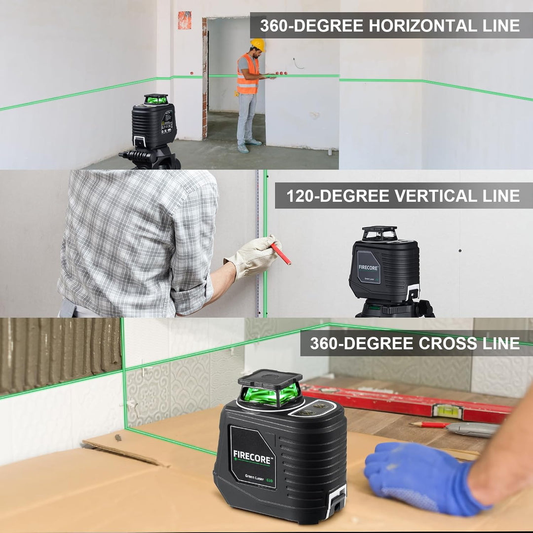 Firecore Kreuzlinienlaser, 360° selbstnivellierender Linienlaser mit horizontalen und vertikalen Lin