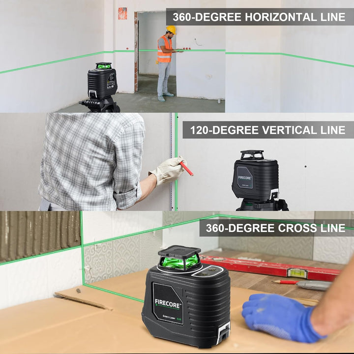 Firecore Kreuzlinienlaser, 360° selbstnivellierender Linienlaser mit horizontalen und vertikalen Lin